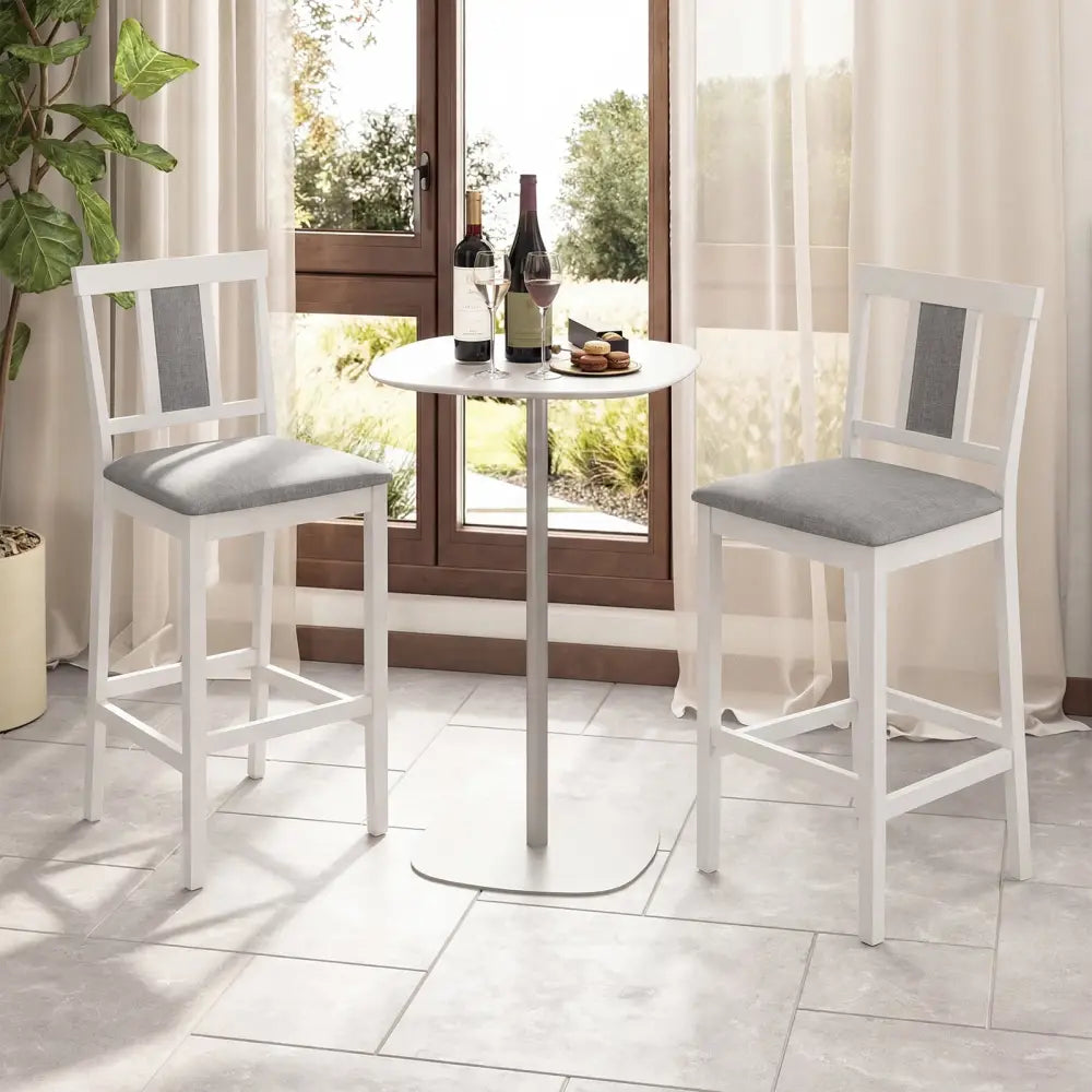 Set of 2 Upholstered Barstool 29.5 Inch Bar Height with Solid Rubber Wood Frame-White - White - Bar Stools