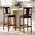Set of 2 Upholstered Barstool 29.5 Inch Bar Height with Solid Rubber Wood Frame-Walnut - Walnut - Bar Stools