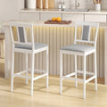 Set of 2 Upholstered Barstool 29.5 Inch Bar Height with Solid Rubber Wood Frame-White - White - Bar Stools