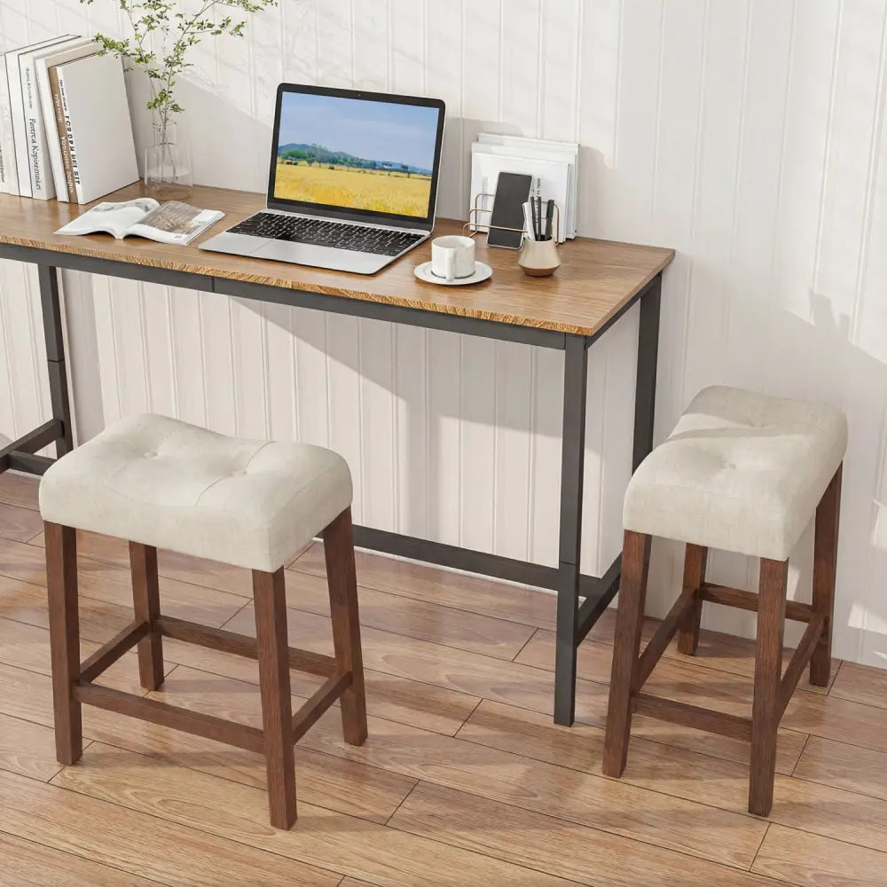 Set of 2 Upholstered Counter Height Bar Stool with Curved Saddle-Seat-Brown - Brown - Bar Stools