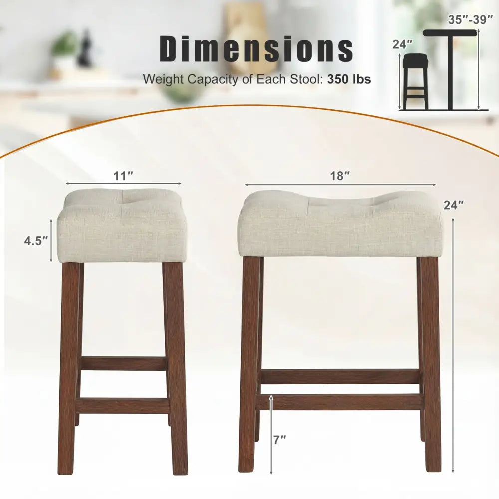 Set of 2 Upholstered Counter Height Bar Stool with Curved Saddle-Seat-Brown - Brown - Bar Stools