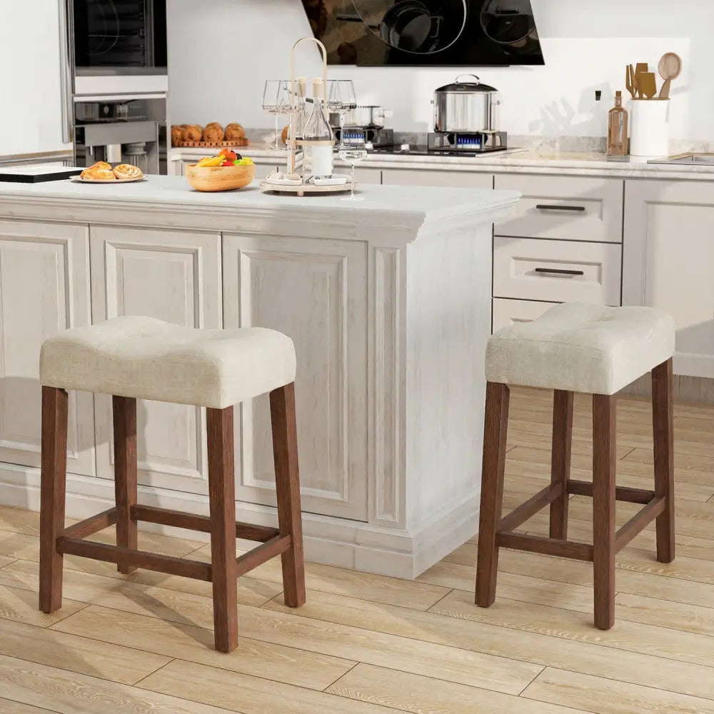 Set of 2 Upholstered Counter Height Bar Stool with Curved Saddle-Seat-Brown - Brown - Bar Stools