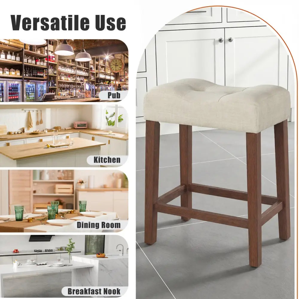 Set of 2 Upholstered Counter Height Bar Stool with Curved Saddle-Seat-Brown - Brown - Bar Stools