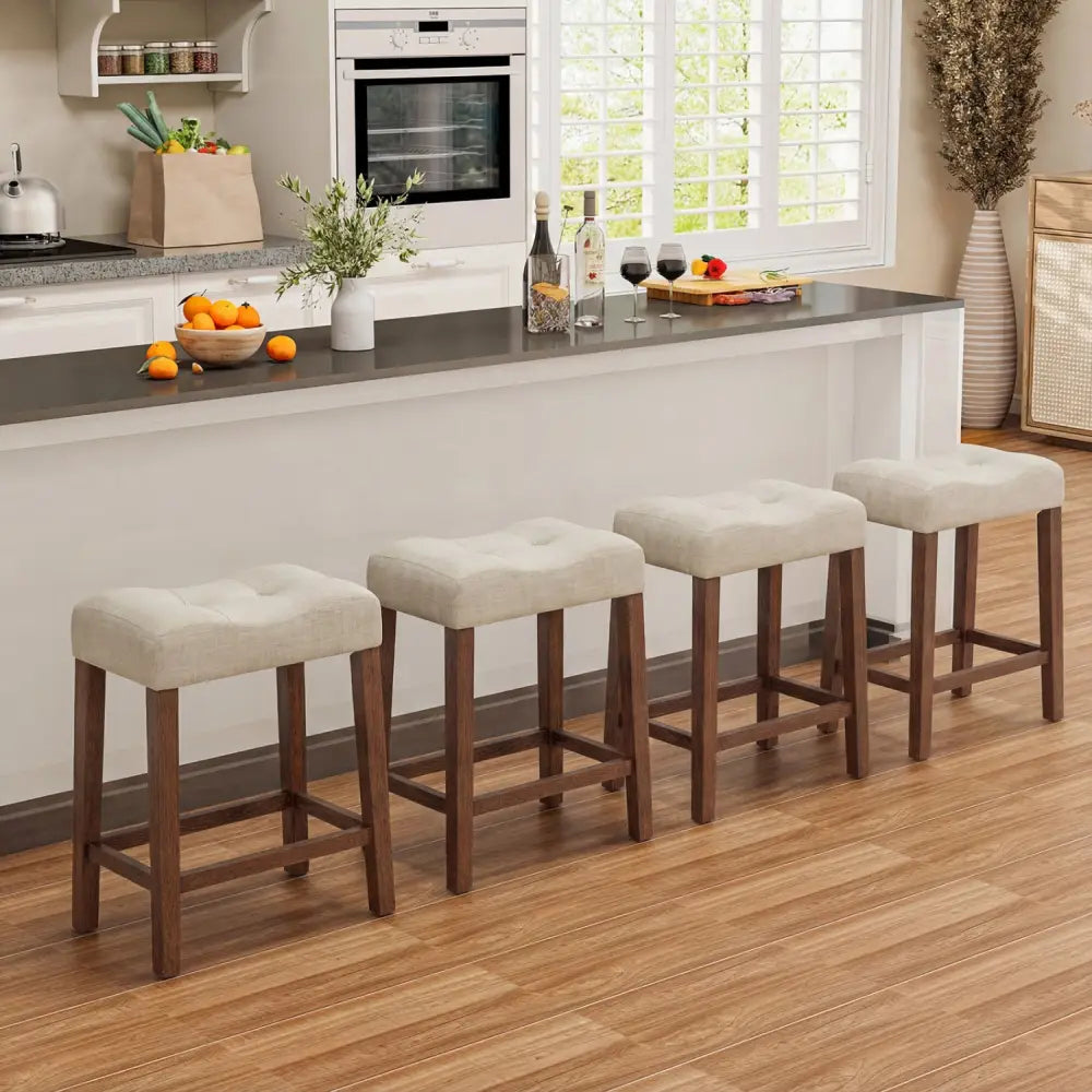 Set of 2 Upholstered Counter Height Bar Stool with Curved Saddle-Seat-Brown - Brown - Bar Stools