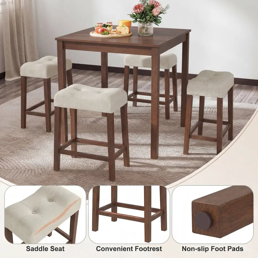 Set of 2 Upholstered Counter Height Bar Stool with Curved Saddle-Seat-Brown - Brown - Bar Stools