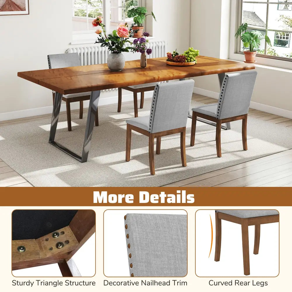 Set of 2 Upholstered Dining Chairs with Padded Seat for Living Room-Walnut - Walnut - Dining Chairs