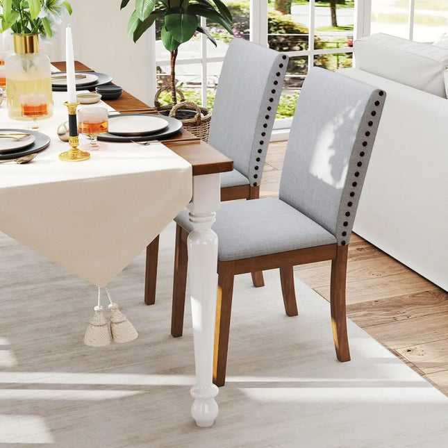 Set of 2 Upholstered Dining Chairs with Padded Seat for Living Room-Walnut - Walnut - Dining Chairs