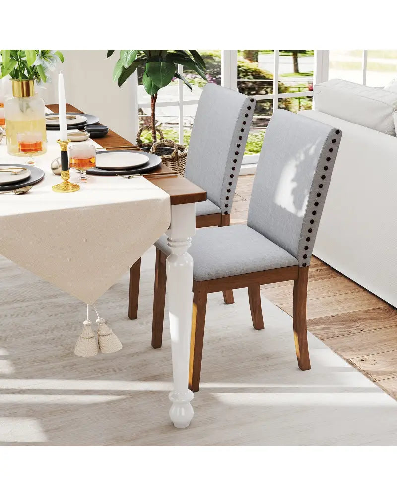 Set of 2 Upholstered Dining Chairs with Padded Seat for Living Room-Walnut - Walnut - Dining Chairs