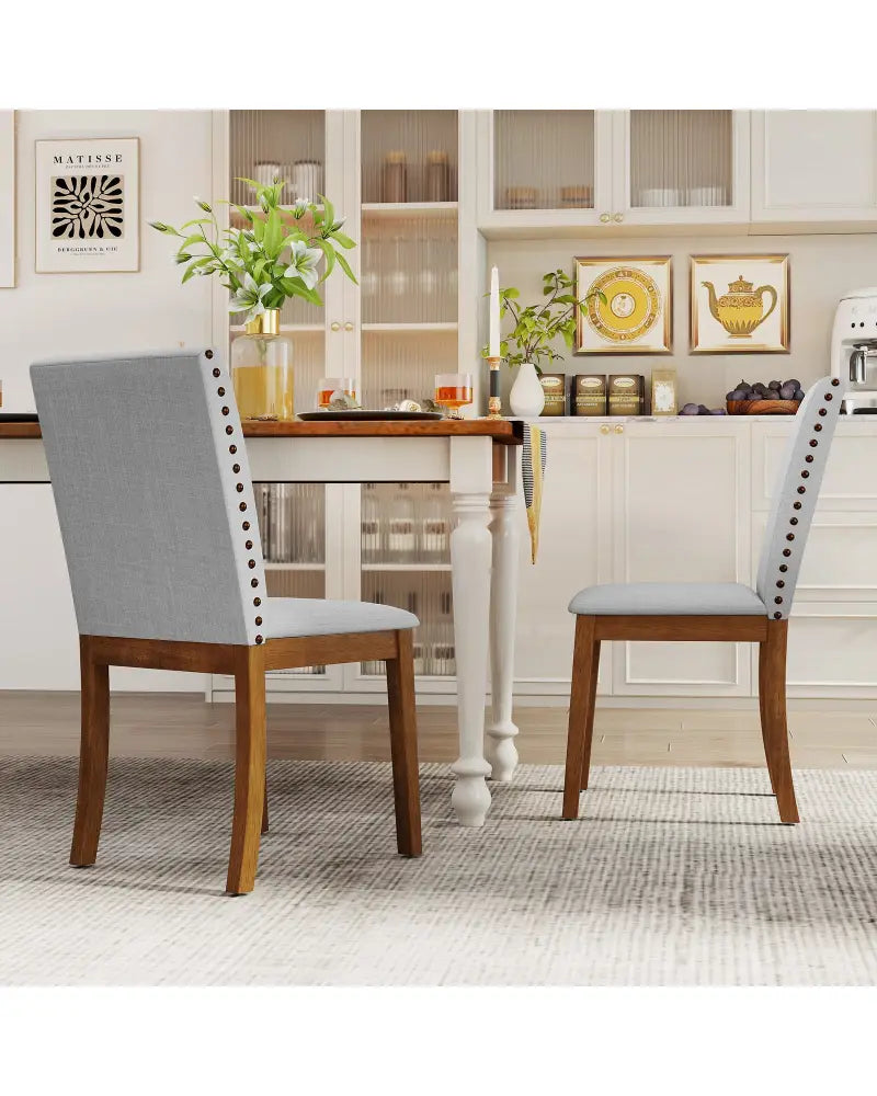 Set of 2 Upholstered Dining Chairs with Padded Seat for Living Room-Walnut - Walnut - Dining Chairs