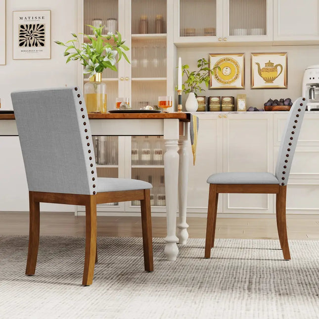 Set of 2 Upholstered Dining Chairs with Padded Seat for Living Room-Walnut - Walnut - Dining Chairs
