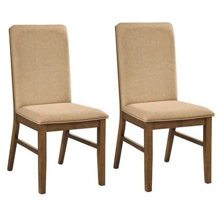 Set of 2 Upholstered Dining Chairs with Solid Rubber Wood Legs-Brown - Brown - Dining Chairs