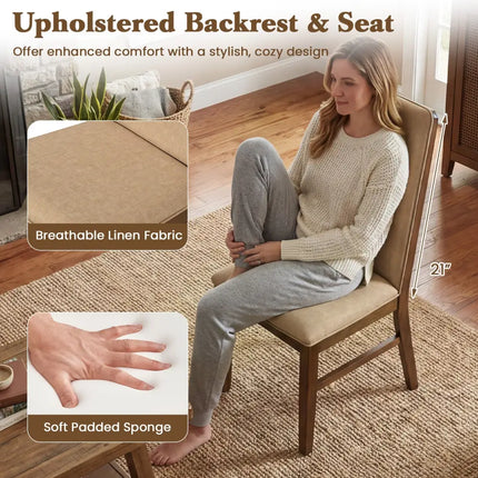 Set of 2 Upholstered Dining Chairs with Solid Rubber Wood Legs-Brown - Brown - Dining Chairs