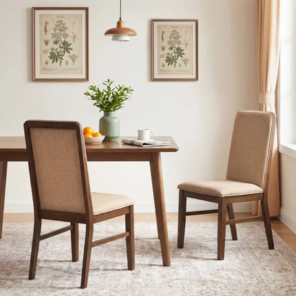 Set of 2 Upholstered Dining Chairs with Solid Rubber Wood Legs-Brown - Brown - Dining Chairs