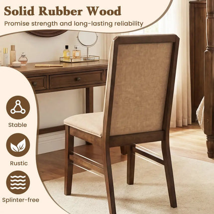 Set of 2 Upholstered Dining Chairs with Solid Rubber Wood Legs-Brown - Brown - Dining Chairs