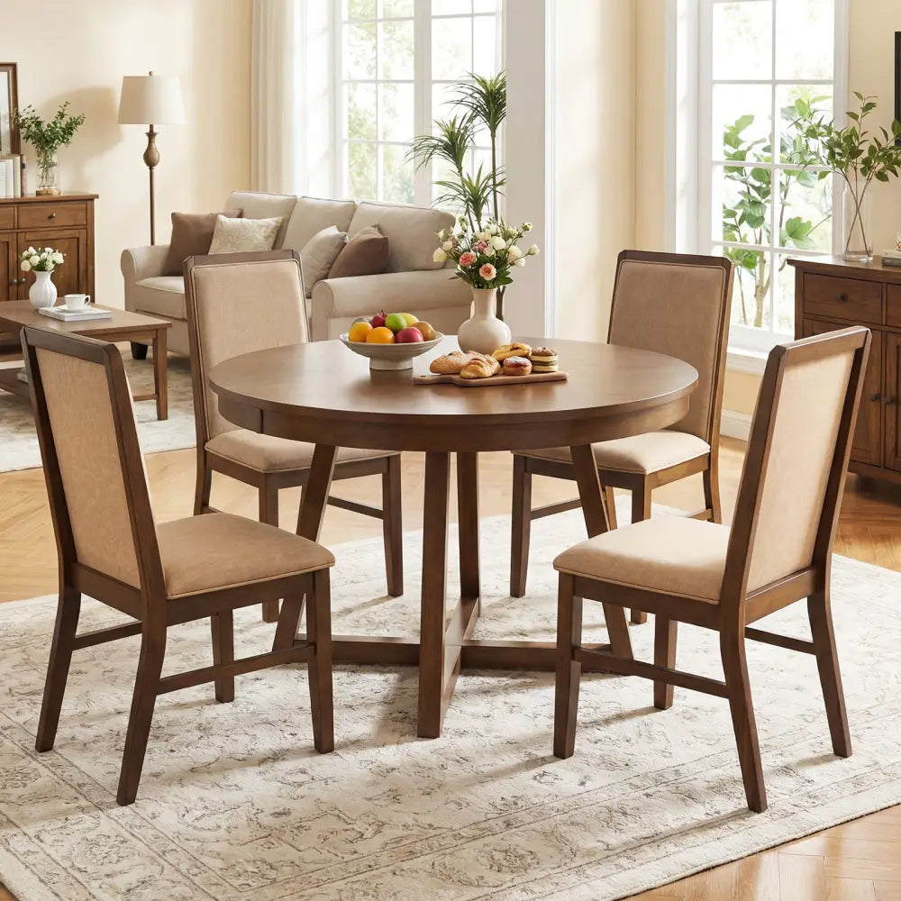 Set of 2 Upholstered Dining Chairs with Solid Rubber Wood Legs-Brown - Brown - Dining Chairs