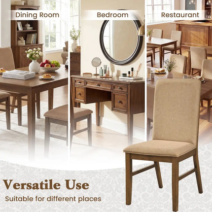 Set of 2 Upholstered Dining Chairs with Solid Rubber Wood Legs-Brown - Brown - Dining Chairs