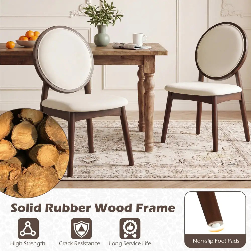 Set of 2 Upholstered Linen Fabric Kitchen Side Chairs with Padded Seat-Beige - Beige - Dining Chairs
