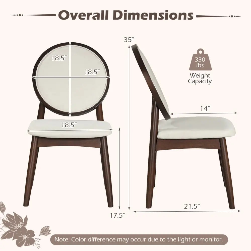 Set of 2 Upholstered Linen Fabric Kitchen Side Chairs with Padded Seat-Beige - Beige - Dining Chairs