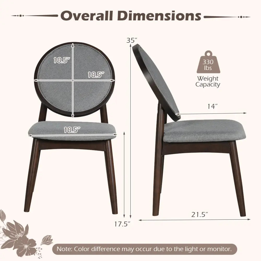 Set of 2 Upholstered Linen Fabric Kitchen Side Chairs with Padded Seat-Gray - Gray - Dining Chairs