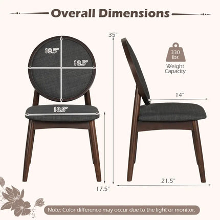 Set of 2 Upholstered Linen Fabric Kitchen Side Chairs with Padded Seat-Black - Black - Dining Chairs
