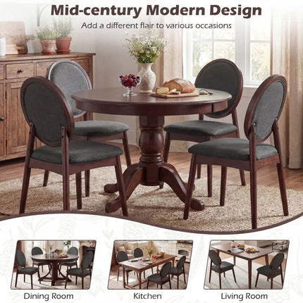 Set of 2 Upholstered Linen Fabric Kitchen Side Chairs with Padded Seat-Black - Black - Dining Chairs