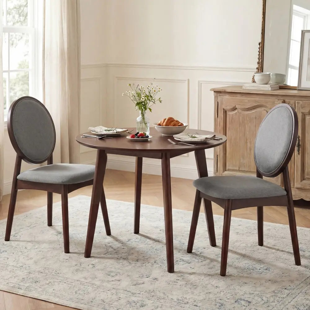 Set of 2 Upholstered Linen Fabric Kitchen Side Chairs with Padded Seat-Gray - Gray - Dining Chairs