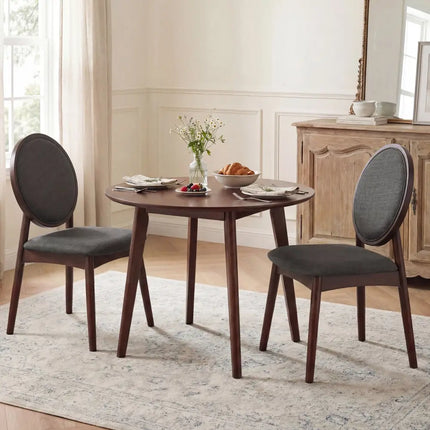 Set of 2 Upholstered Linen Fabric Kitchen Side Chairs with Padded Seat-Black - Black - Dining Chairs