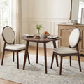 Set of 2 Upholstered Linen Fabric Kitchen Side Chairs with Padded Seat-Beige - Beige - Dining Chairs