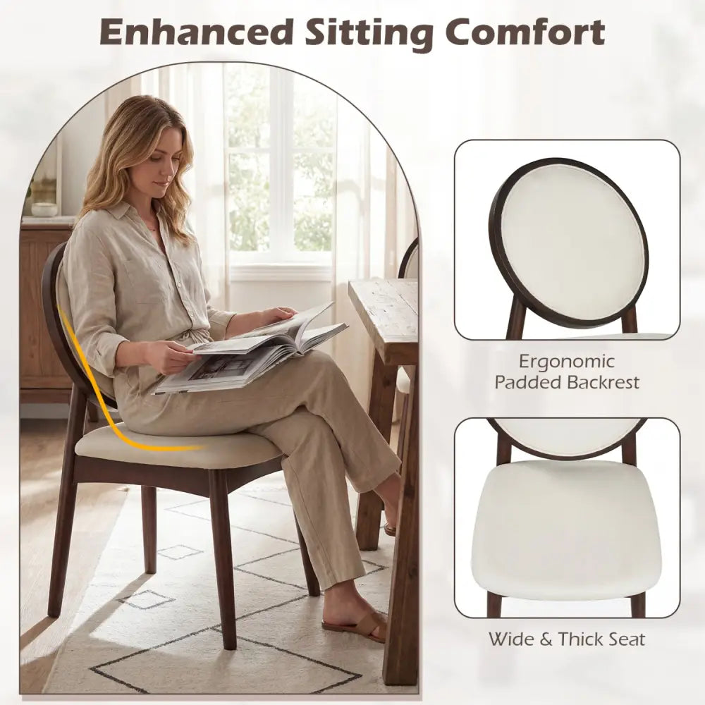 Set of 2 Upholstered Linen Fabric Kitchen Side Chairs with Padded Seat-Beige - Beige - Dining Chairs