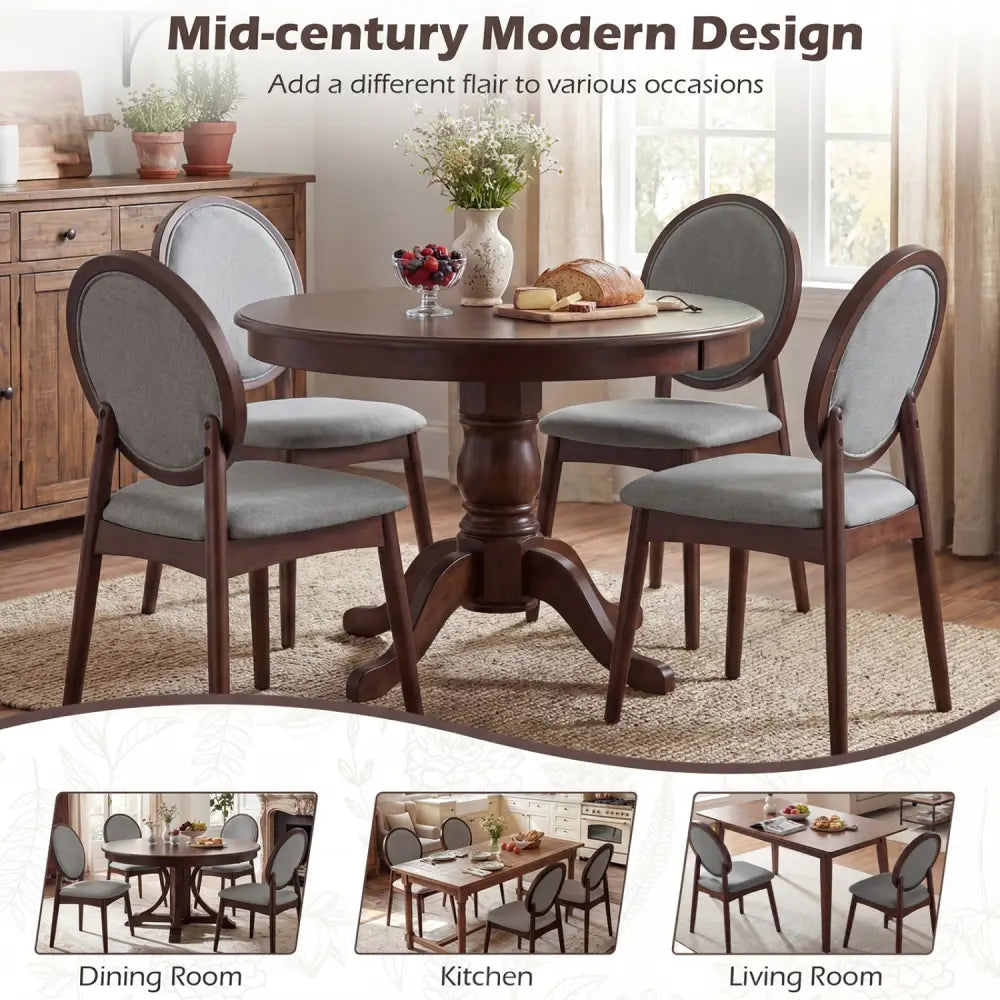 Set of 2 Upholstered Linen Fabric Kitchen Side Chairs with Padded Seat-Gray - Gray - Dining Chairs