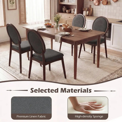 Set of 2 Upholstered Linen Fabric Kitchen Side Chairs with Padded Seat-Black - Black - Dining Chairs