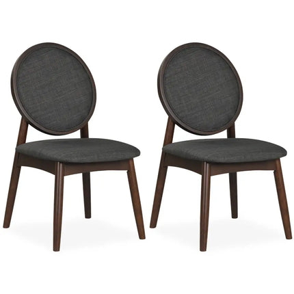 Set of 2 Upholstered Linen Fabric Kitchen Side Chairs with Padded Seat-Black - Black - Dining Chairs