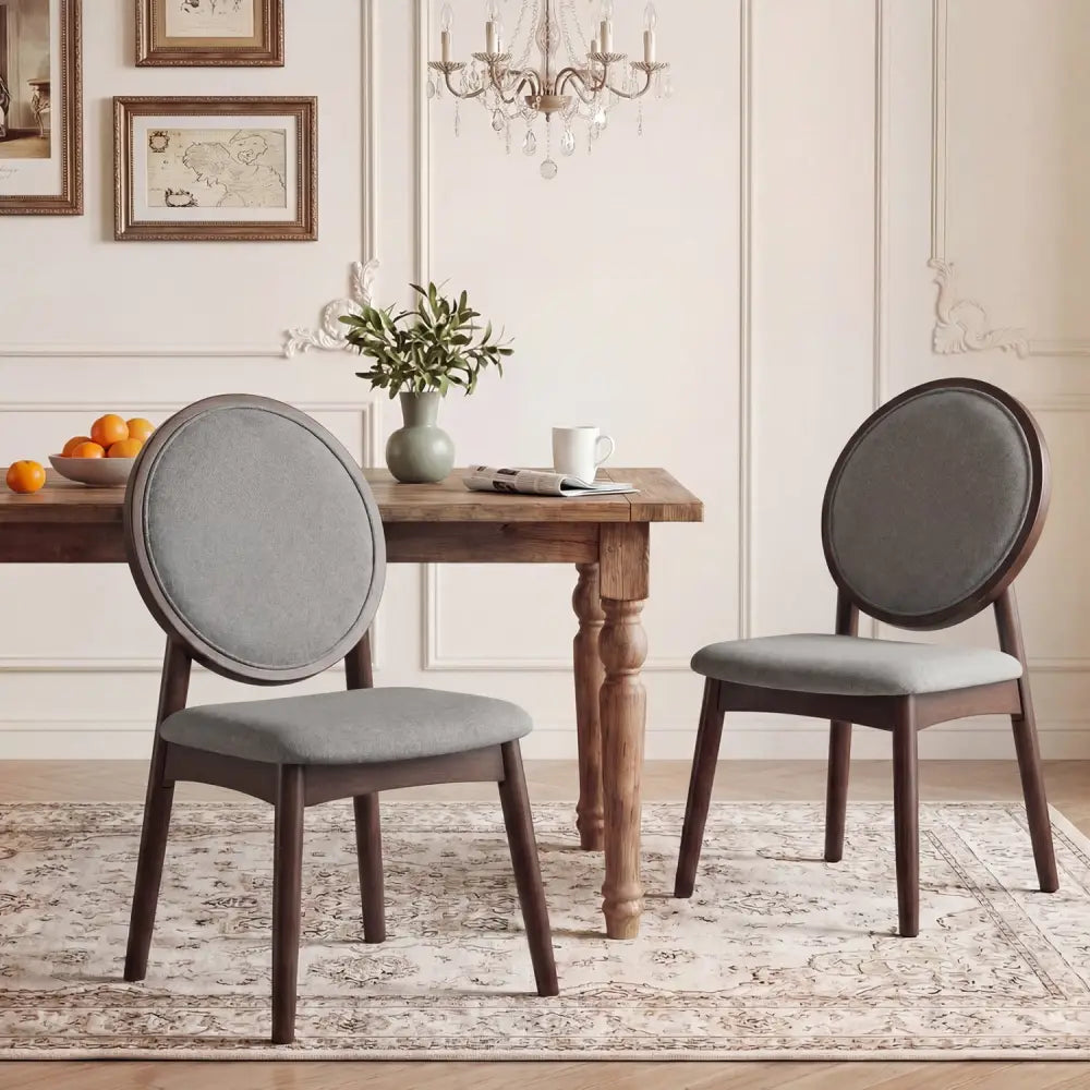 Set of 2 Upholstered Linen Fabric Kitchen Side Chairs with Padded Seat-Gray - Gray - Dining Chairs
