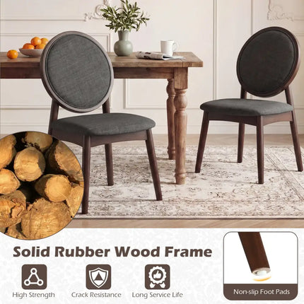 Set of 2 Upholstered Linen Fabric Kitchen Side Chairs with Padded Seat-Black - Black - Dining Chairs
