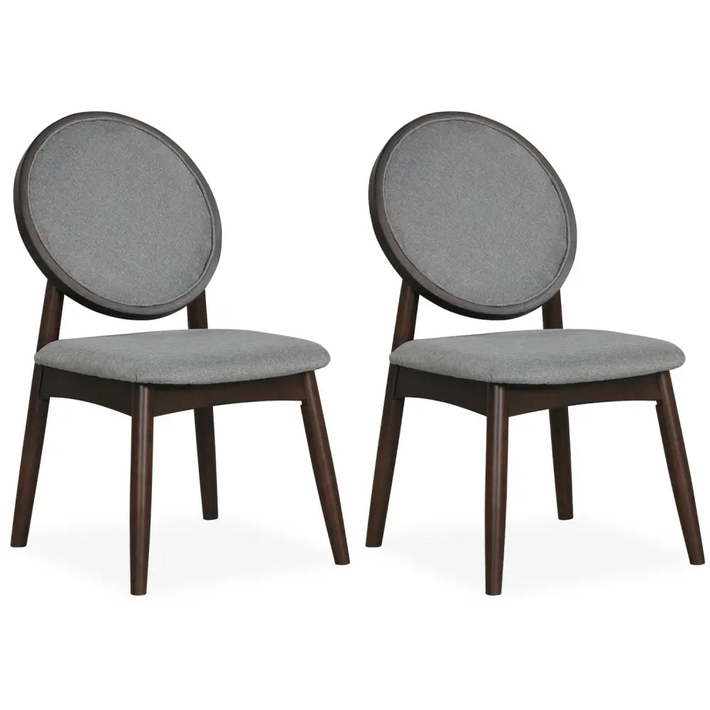 Set of 2 Upholstered Linen Fabric Kitchen Side Chairs with Padded Seat-Gray - Gray - Dining Chairs