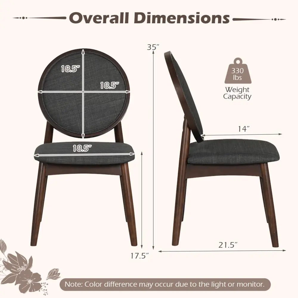 Set of 2 Upholstered Linen Fabric Kitchen Side Chairs with Padded Seat-Black - Black - Dining Chairs
