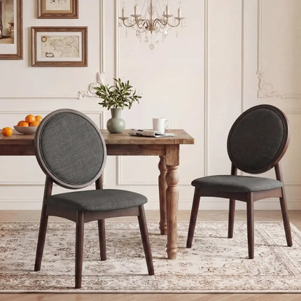 Set of 2 Upholstered Linen Fabric Kitchen Side Chairs with Padded Seat-Black - Black - Dining Chairs