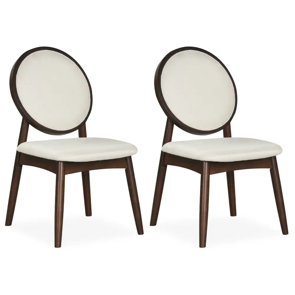 Set of 2 Upholstered Linen Fabric Kitchen Side Chairs with Padded Seat-Beige - Beige - Dining Chairs