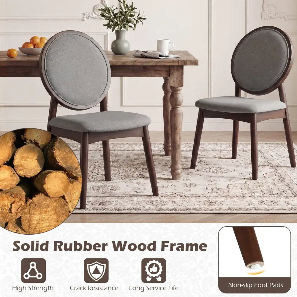 Set of 2 Upholstered Linen Fabric Kitchen Side Chairs with Padded Seat-Gray - Gray - Dining Chairs