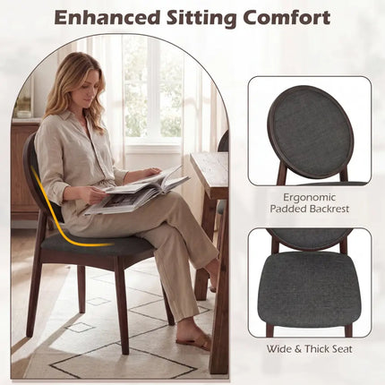 Set of 2 Upholstered Linen Fabric Kitchen Side Chairs with Padded Seat-Black - Black - Dining Chairs