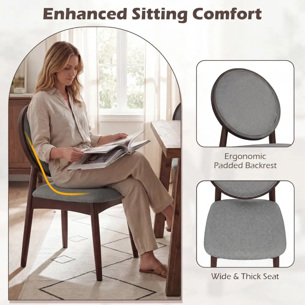 Set of 2 Upholstered Linen Fabric Kitchen Side Chairs with Padded Seat-Gray - Gray - Dining Chairs