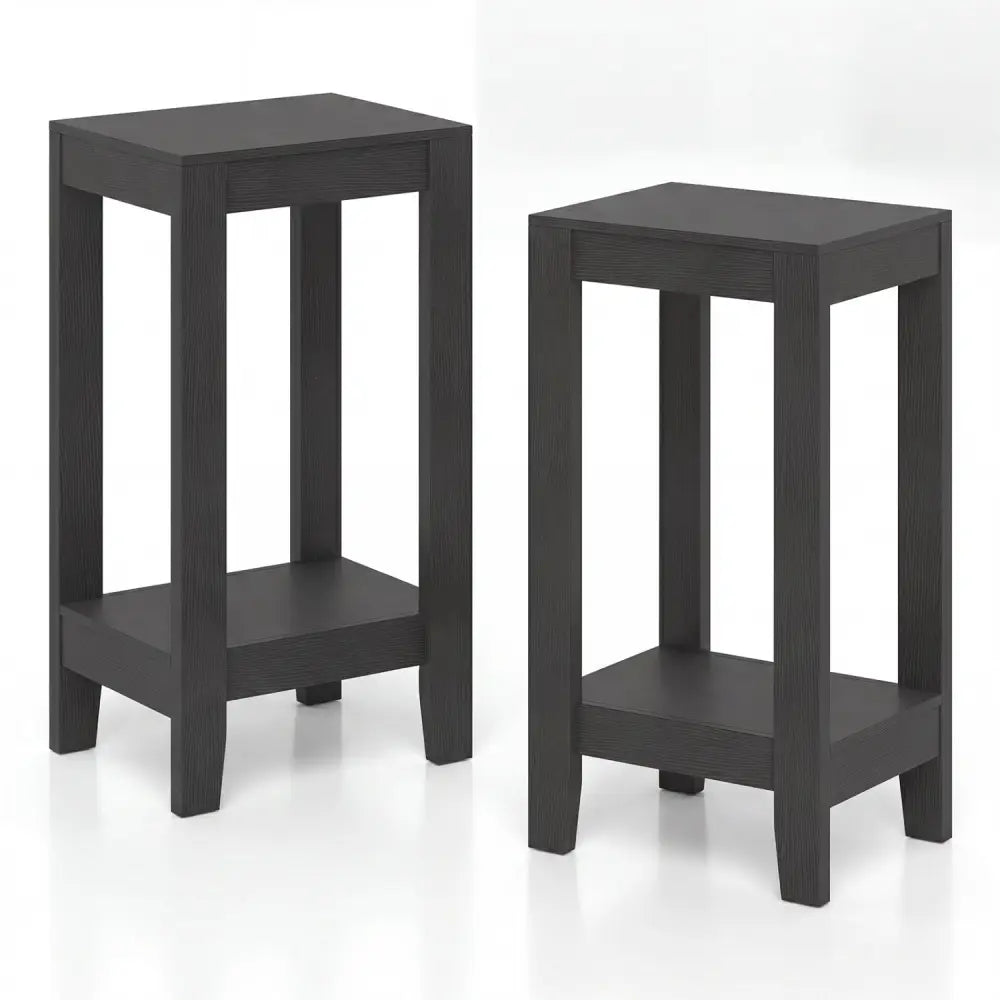 Set of 2 Versatile 2-Tier End Table with Storage Shelf-Black - Black - End & Side Tables