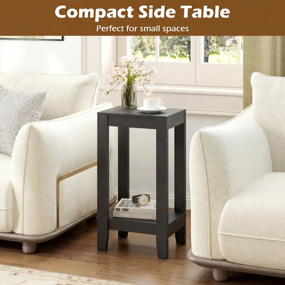 Set of 2 Versatile 2-Tier End Table with Storage Shelf-Black - Black - End & Side Tables