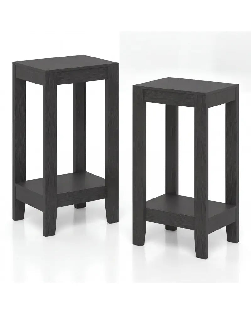 Set of 2 Versatile 2-Tier End Table with Storage Shelf-Black - Black - End & Side Tables