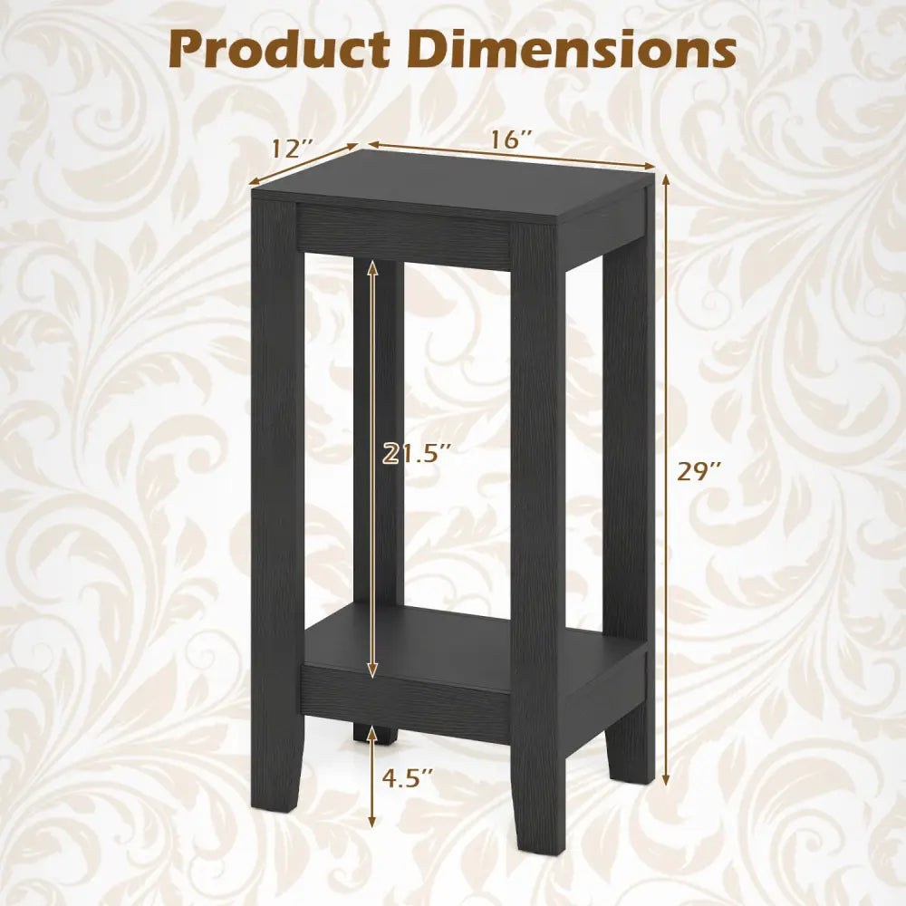 Set of 2 Versatile 2-Tier End Table with Storage Shelf-Black - Black - End & Side Tables