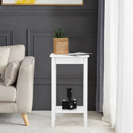 Set of 2 Versatile 2-Tier End Table with Storage Shelf-White - White - Living Room