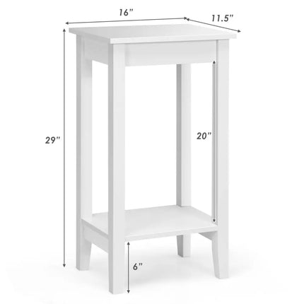 Set of 2 Versatile 2-Tier End Table with Storage Shelf-White - White - Living Room