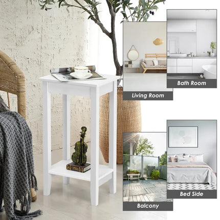 Set of 2 Versatile 2-Tier End Table with Storage Shelf-White - White - Living Room