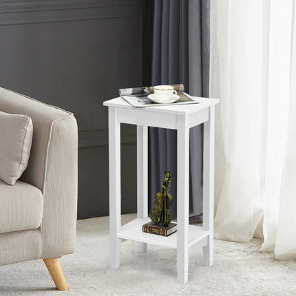 Set of 2 Versatile 2-Tier End Table with Storage Shelf-White - White - Living Room