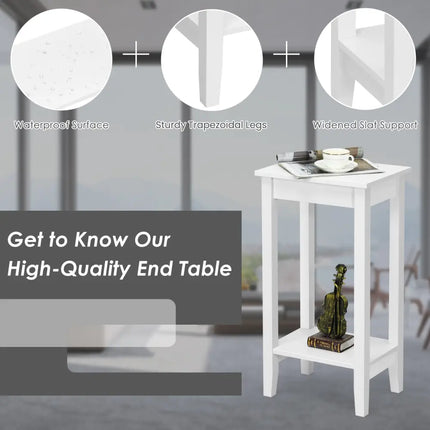 Set of 2 Versatile 2-Tier End Table with Storage Shelf-White - White - Living Room